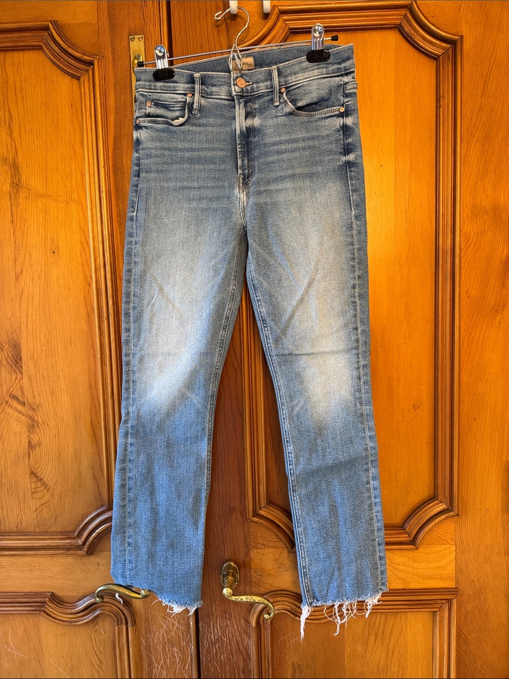 MOTHER Blue Straight-Leg Cropped Jeans